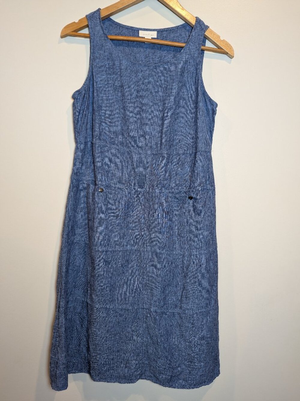 PURE JILL WOMEN'S SIZE XS PETITE BLUE CHAMBRAY LINEN DRESS